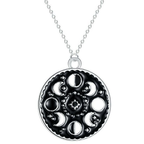 Baroque Vintage Jewelry - Moon Phases Glow-in-the-Dark Black Silver Necklace